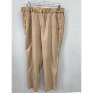 Calvin Klein Women's Tan Pants Elastic Waist Pocket Zip Size M Office Career